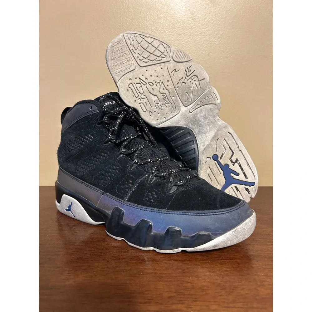 Size 8.5 Nike Air Jordan 9 Retro Mens Black Blue Basketball Suede Shoes Sneakers